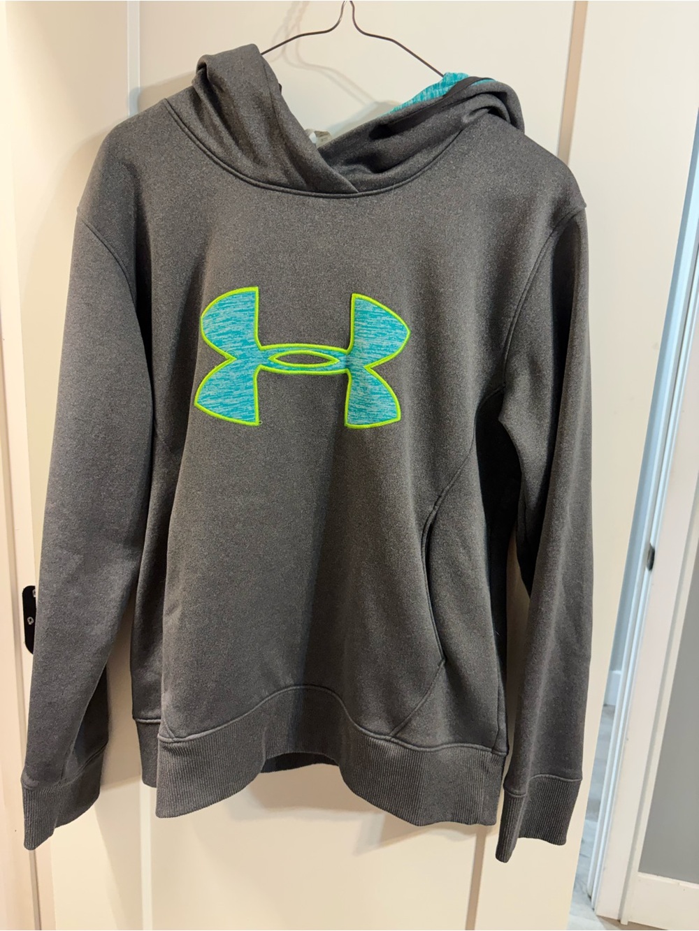 Under Armour Men's Charcoal Crewneck Hoodie with Teal Logo